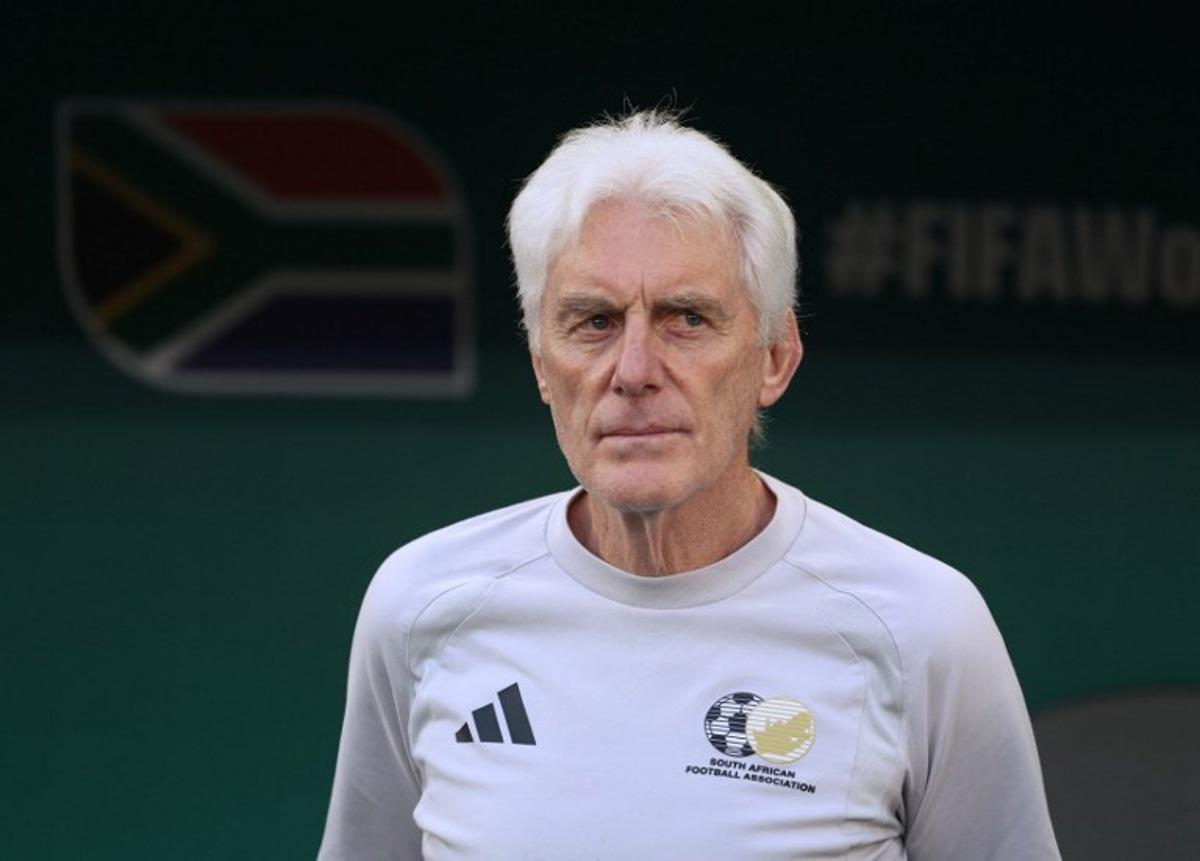 South Africa's Belgian head coach Hugo Broos watches from the touchline during the 2026 World Cup Group A football match between South Africa and South Korea at the Monterrey Stadium in Guadalupe, Mexico, on June 24, 2026. Julio Cesar AGUILAR / AFP