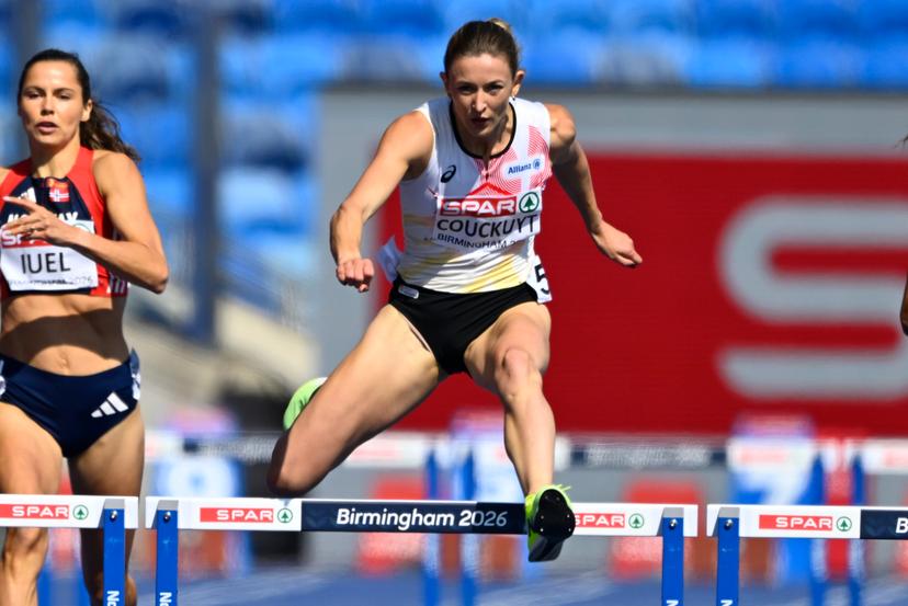 Belgian Paulien Couckuyt pictured in action during the semifinals of the Women 400m Hurdles race, on the second day of the European Athletics Championships (August 10-18) in Birmingham, United Kingdom, on Tuesday 11 August 2026. BELGA PHOTO ERIC LALMAND