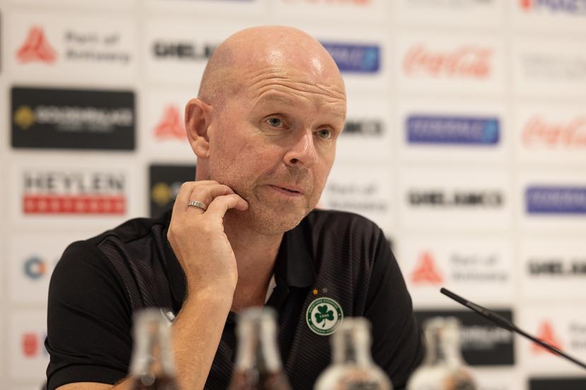 Omonoia's head coach Henning Berg pictured during the press conference of Cyprus club Omonia Nicosia, in Antwerp, Wednesday 25 August 2021. On Thursday nicosia will play in the return leg of the play-off for the Europa League competition against Belgian soccer team Royal Antwerp FC. BELGA PHOTO JAMES ARTHUR GEKIERE
