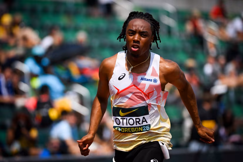 Belgian Bright Otiora pictured in action during the men's 100m, at the World Athletics U20 Championships, Wednesday 5th of August 2026, in Eugene, USA. The world championships take place from 5 to 9 August. BELGA PHOTO THOMAS WINDESTAM