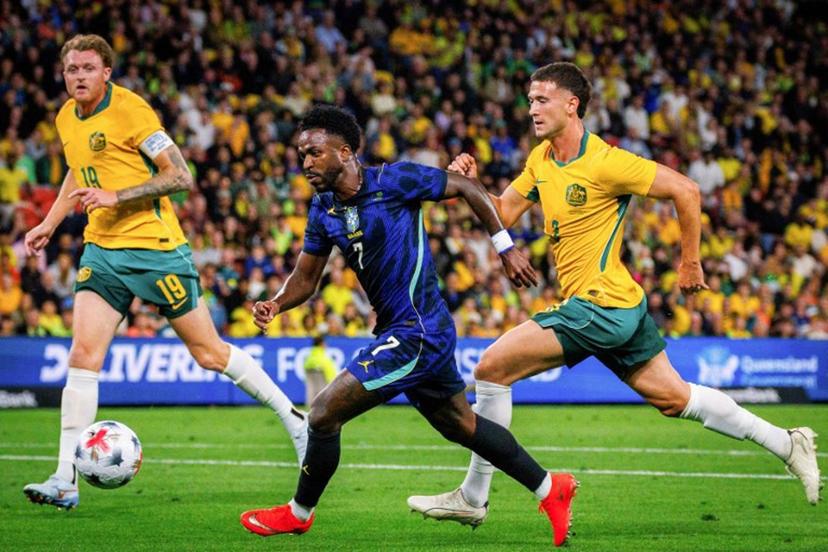 Brazil's Vinicius Junior controls the ball during the international friendly football match between Australia and Brazil at Suncorp Stadium in Brisbane on September 29, 2026. Patrick HAMILTON / AFP