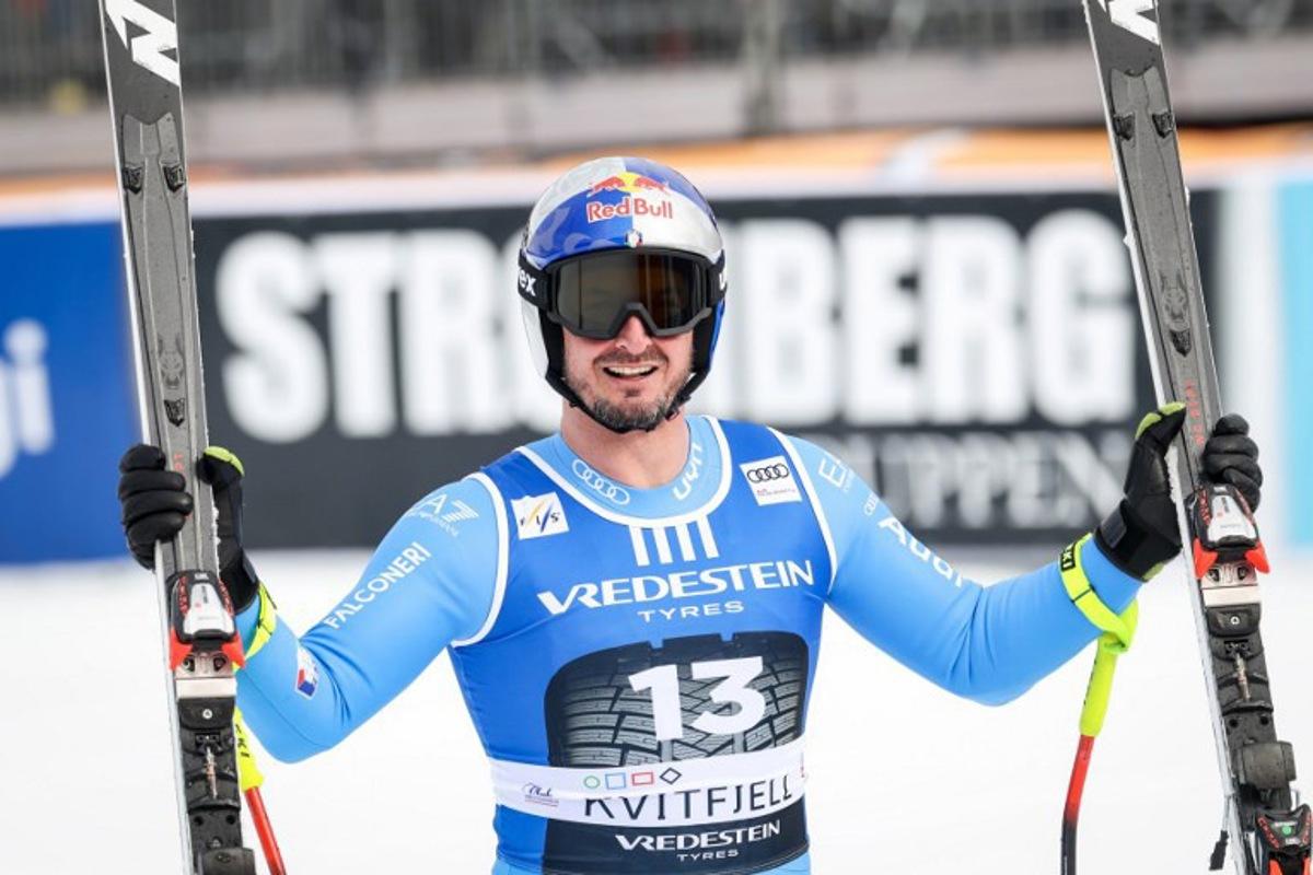 Italy's Dominik Paris reacts after his race during the men's FIS Ski World Cup super-G event in Kvitfjell, near Lillehammer, Norway on March 22, 2026. Geir Olsen / NTB / AFP