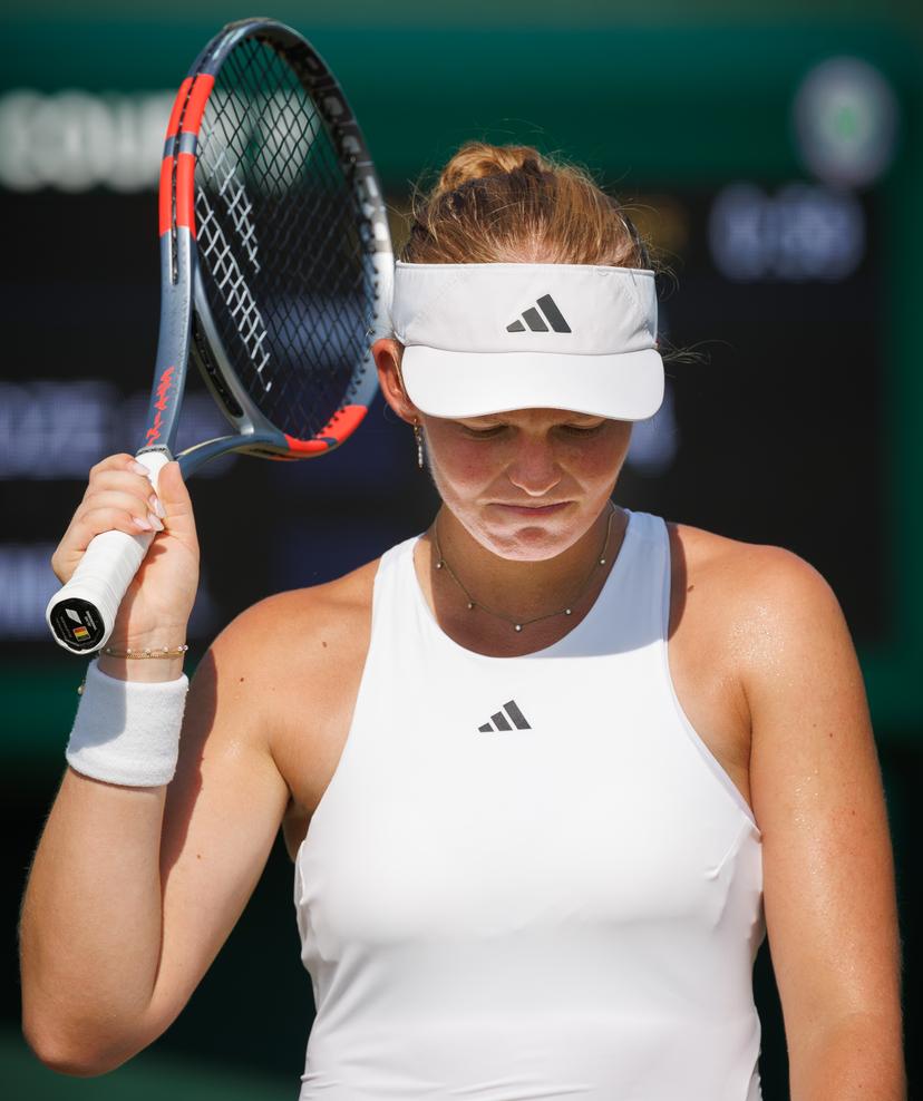 Belgian Jeline Vandromme reacts as she is losing the third and last set during a tennis match between Georgian Bolkvadze and Belgian Vandromme, a qualifier for the women's singles at the Wimbledon grand slam tennis tournament in London, Britain, Thursday 25 June 2026. The main tournament is starting next Monday. BELGA PHOTO BENOIT DOPPAGNE