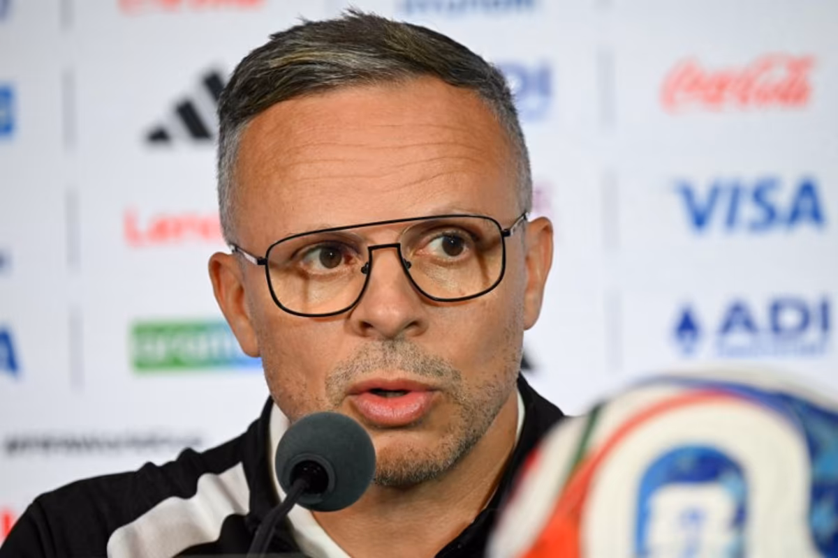 Morocco's head coach Mohamed Ouahbi gives an MD-1 press conference at the Houston Stadium in Houston on July 3, 2026, on the eve of the 2026 World Cup round of 16 football match between Canada and Morocco. RONALDO SCHEMIDT / AFP