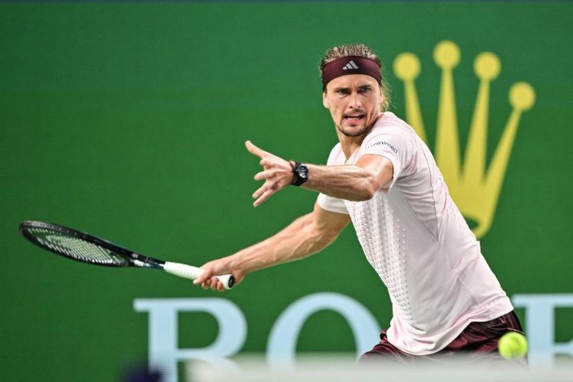 Germany's Alexander Zverev hits a return to France's Quentin Halys during their men's singles match at the Shanghai Masters tennis tournament in Shanghai on October 11, 2026. Hector RETAMAL / AFP
