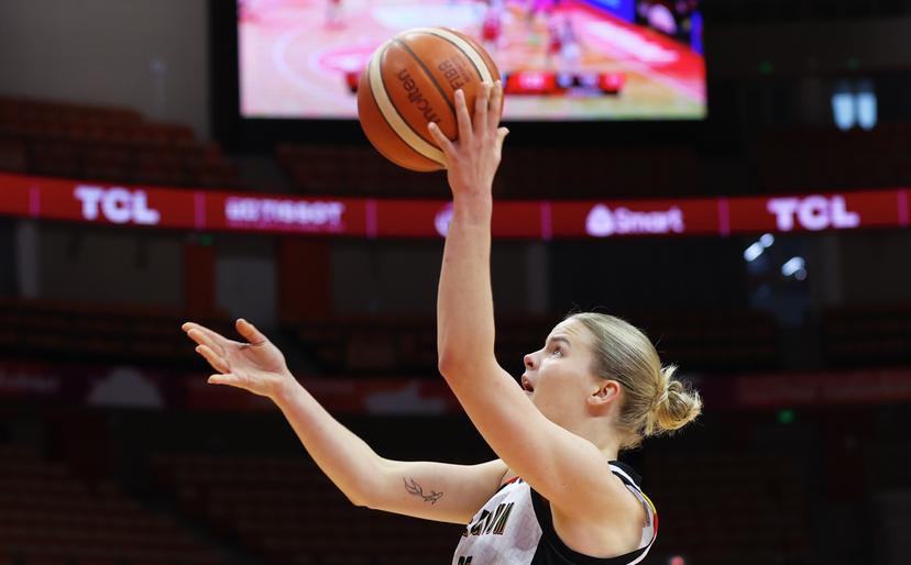 Belgium's Becky Massey fights for the ball during a basket game between Belgium's national team Belgian Cats and Czech Republic, in Wuhan, China, on Tuesday 17 March 2026, the fifth game (out of 5) of the qualifications phase for the World Cup Basket tournament. BELGA PHOTO NIKOLA KRSTIC