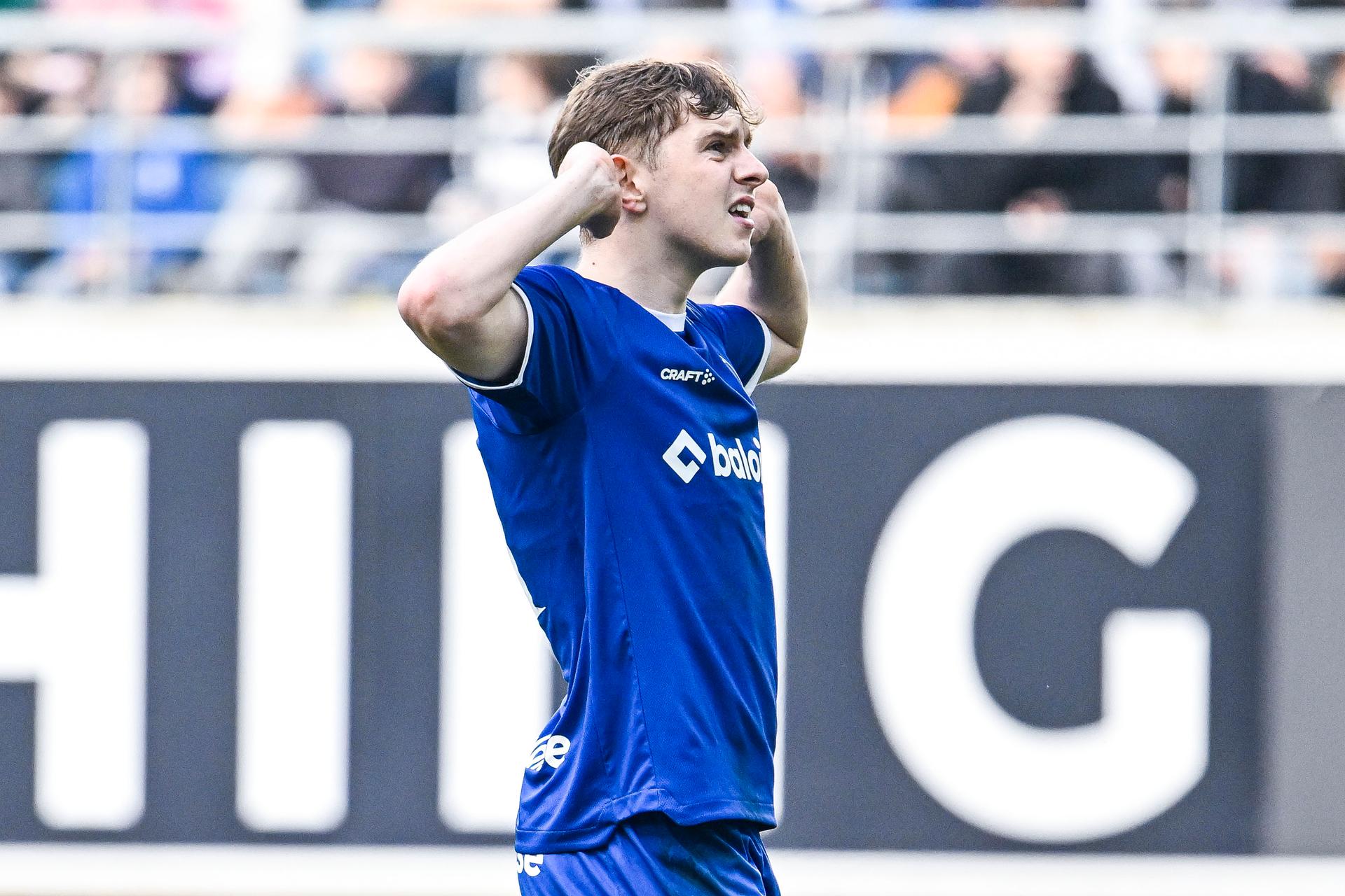 Gent's Max Dean celebrates after scoring during a soccer match between KAA Gent and KV Mechelen, Sunday 08 March 2026 in Gent, on day 26 of the 2025-2026 'Jupiler Pro League' first division of the Belgian championship. BELGA PHOTO TOM GOYVAERTS