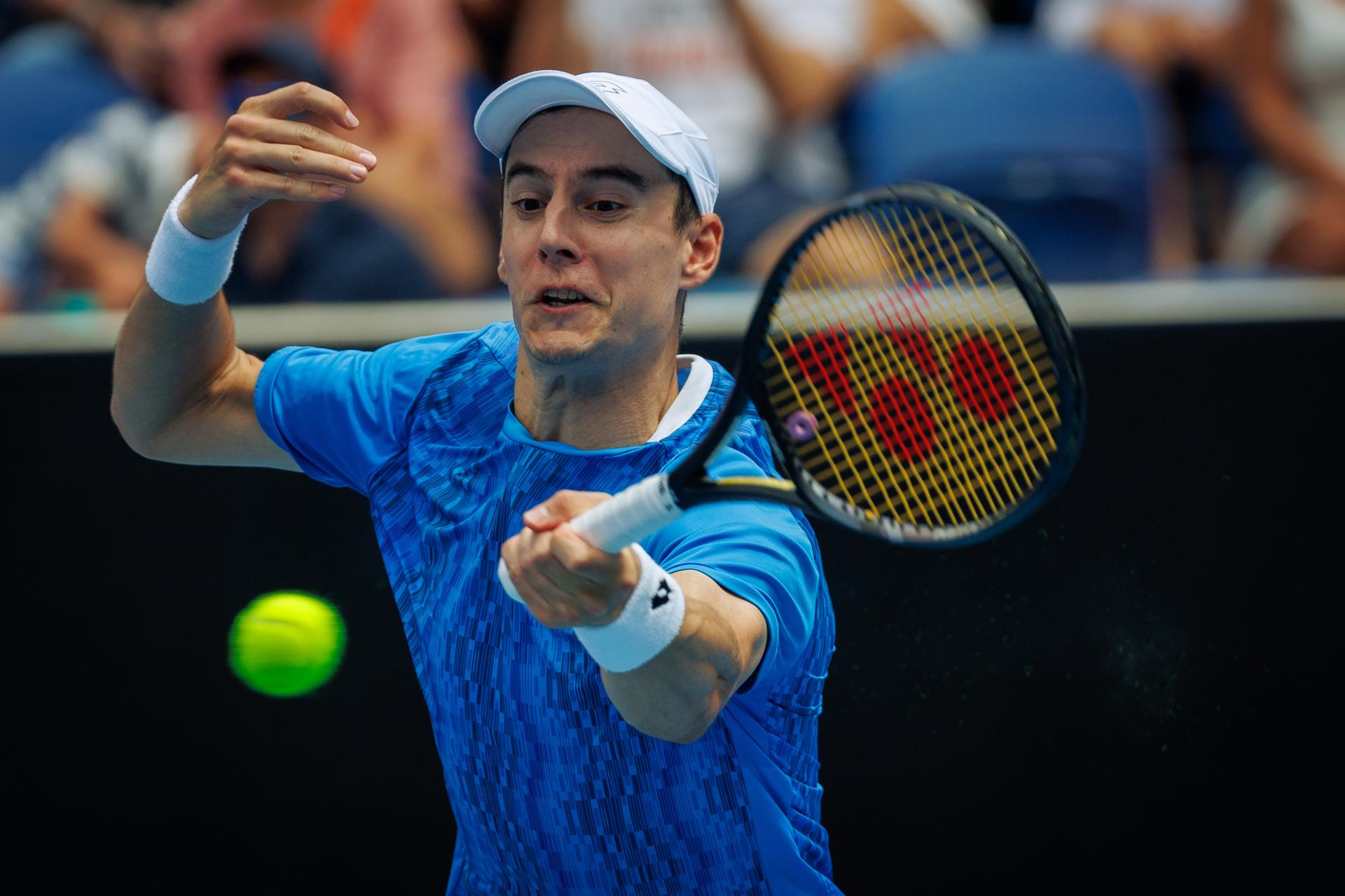 Belgian Joran Vliegen pictured during a doubles tennis match between Belgian-Australian pair Vliegen-Ebden and American pair Krajicek-Ram, in the first round of the men's doubles at the 'Australian Open' Grand Slam tennis tournament, Friday 17 January 2025 in Melbourne Park, Melbourne, Australia. The 2025 edition of the Australian Grand Slam takes place from January 12th to January 26th. BELGA PHOTO PATRICK HAMILTON BELGIUM ONLY
