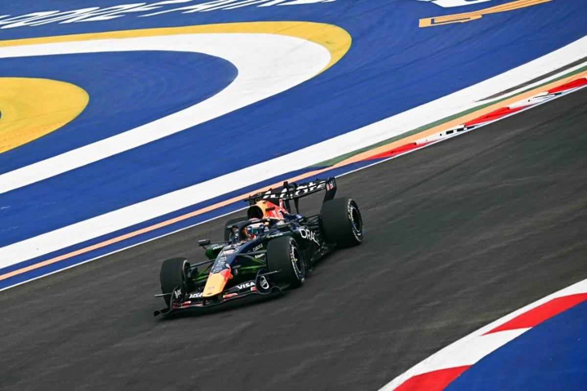 Red Bull Racing's Dutch driver Max Verstappen drives during a practice session ahead of the Formula One Singapore Grand Prix at the Marina Bay Street Circuit in Singapore on October 9, 2026. Lillian SUWANRUMPHA / AFP