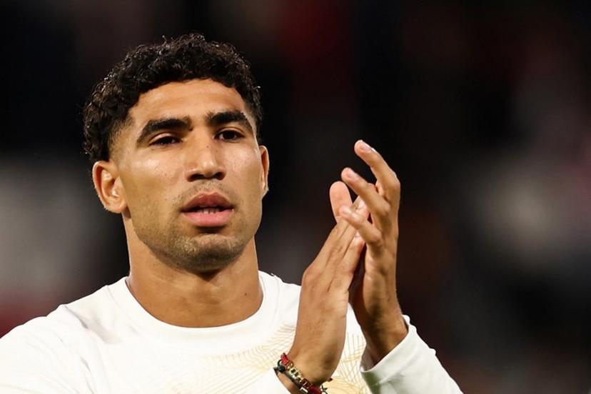Paris Saint-Germain's Moroccan defender #02 Achraf Hakimi applauds as he warms up during the UEFA Champions League, league phase, matchday 1, football match between Paris Saint-Germain (PSG) and Slovan Bratislava at the Parc des Princes Stadium in Paris on September 9, 2026. FRANCK FIFE / AFP