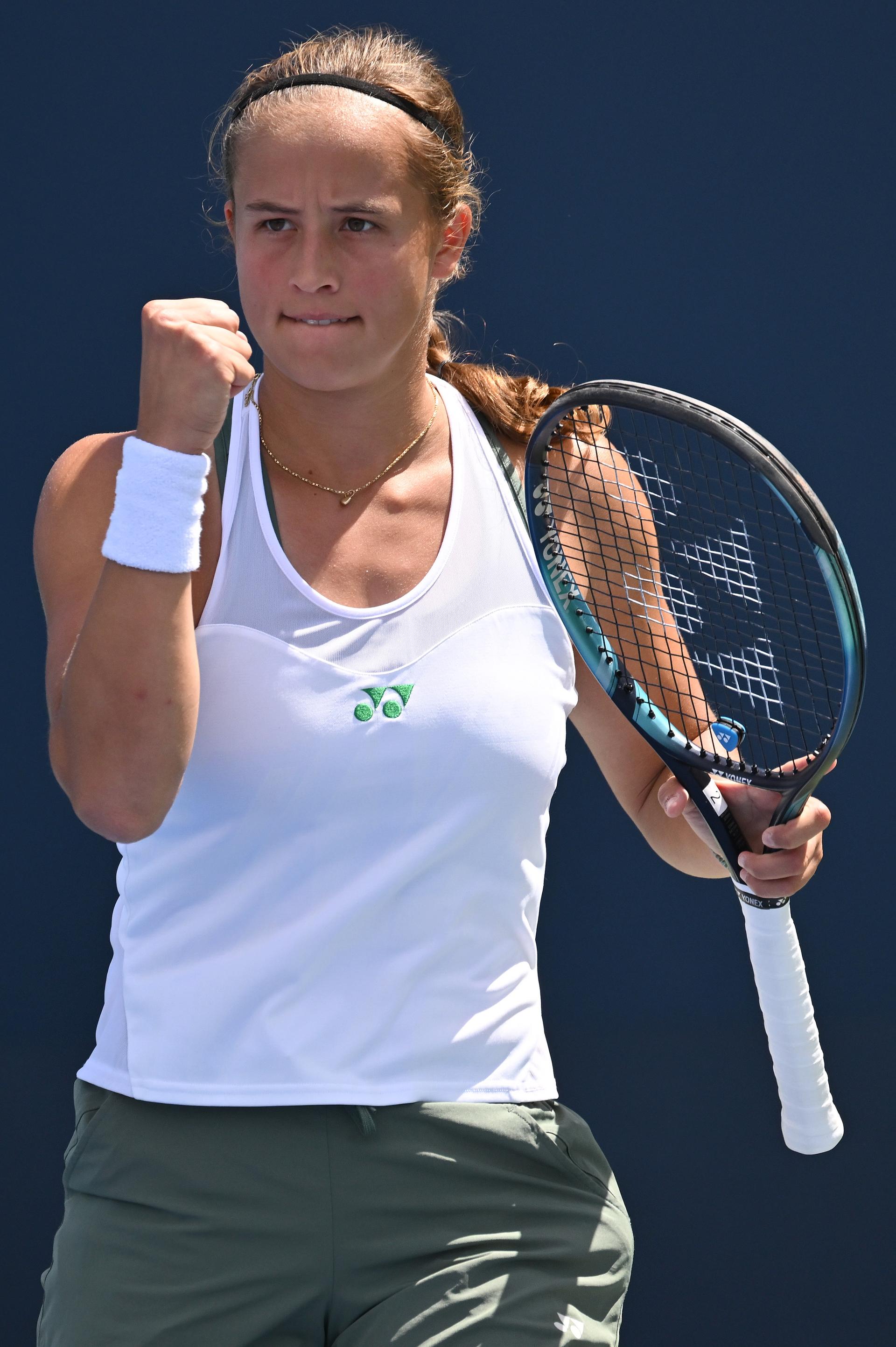 Belgian Hanne Vandewinkel pictured during a tennis game against Canadian Stakusic in the first round of the qualifications for the women's singles tournament of the 2025 US Open Grand Slam tennis tournament in New York City, USA, Tuesday 19 August 2025. BELGA PHOTO TONY BEHAR