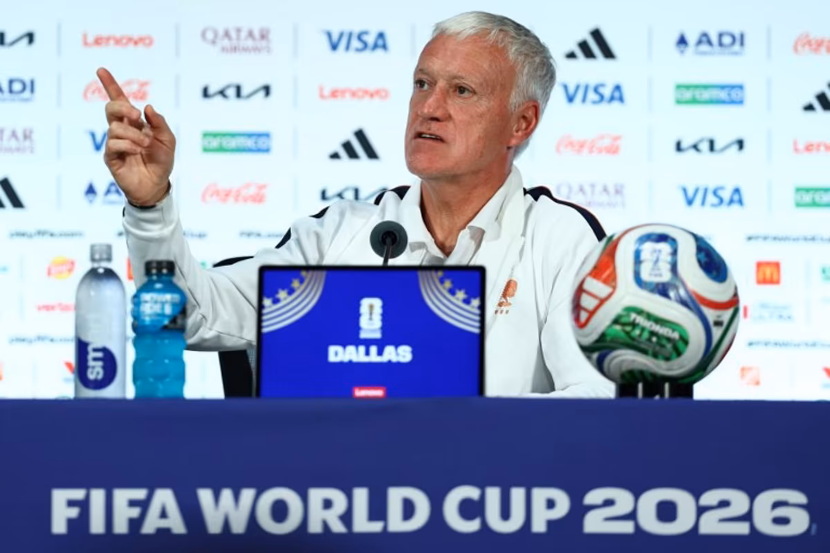 France's head coach Didier Deschamps gives an MD-1 press conference at the Dallas Stadium in Arlington on July 13, 2026, on the eve of the 2026 World Cup football tournament semi-final match between France and Spain. FRANCK FIFE / AFP