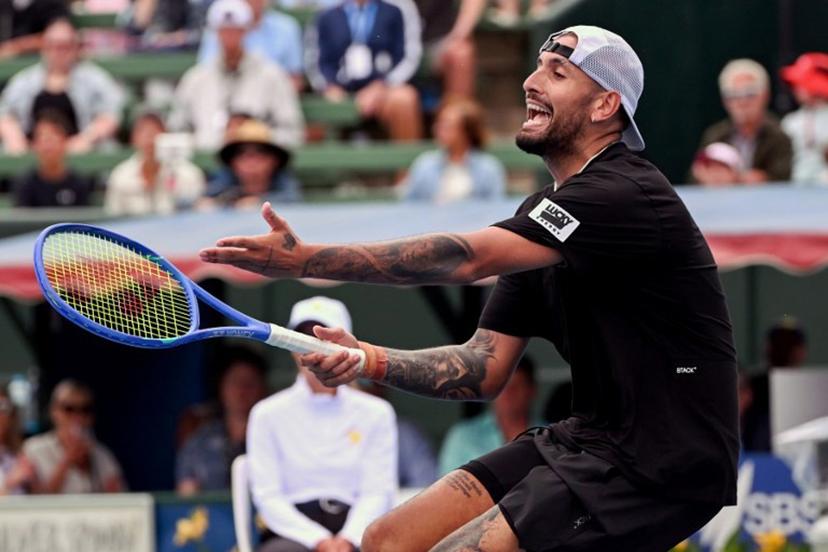 Nick Kyrgios of Australia reacts during his men's singles match against Zhang Zhizhen of China at the Kooyong Classic tennis tournament in Melbourne on January 13, 2026. William WEST / AFP