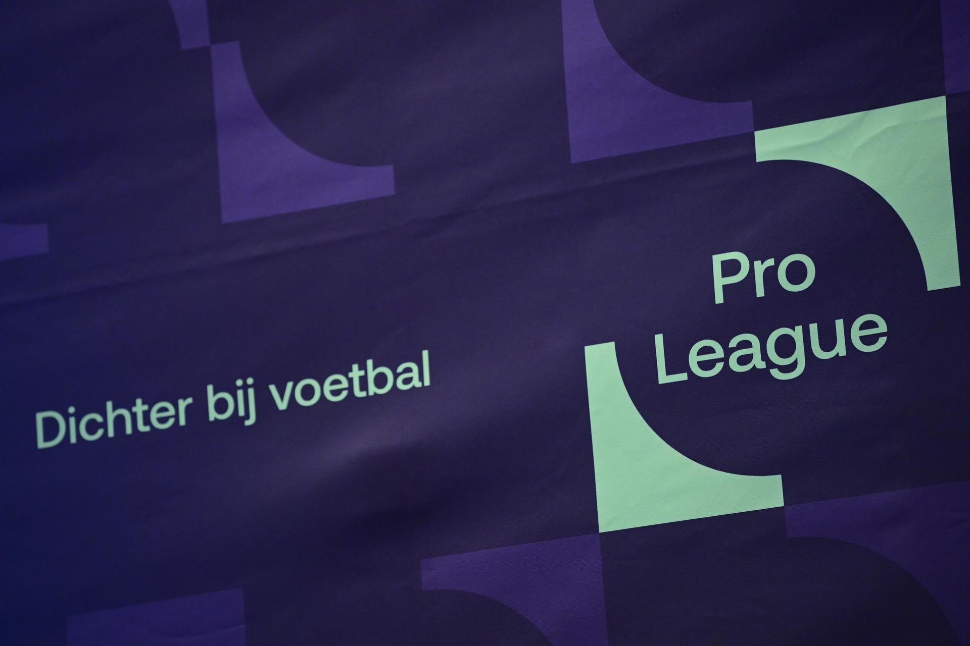Illustration picture shows the logo and slogan 'Dichter bij voetbal' of the Pro League, at a press conference after the general assembly meeting of the Jupiler Pro League, in Diegem, Friday 31 July 2020. BELGA PHOTO LAURIE DIEFFEMBACQ
