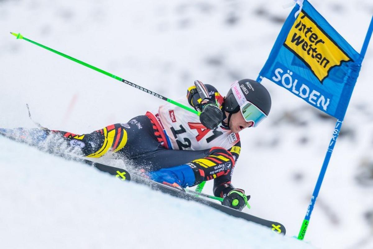 Belgium's Sam Maes competes during the first run of the men's Giant Slalom competition of the Alpine World Cup in Soelden, on October 25, 2026. Johann GRODER / EXPA / APA / AFP