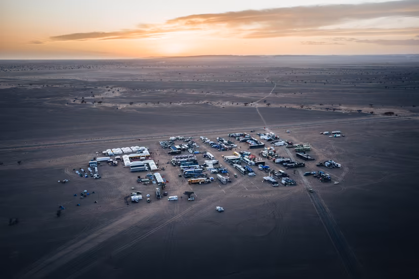 ATTENTION EDITORS - HAND OUT PICTURES - EDITORIAL USE ONLY - MANDATORY CREDIT 'MATTEO LONGOBARDI' This handout picture, distributed by Eric Dupain, shows the bivouac in Tazzarine, during the Morocco Desert Challenge rally race. PHOTO HANDOUT HANDOUT MATTEO LONGOBARDI *** Belga and Belga Editorial Board decline all responsibility regarding the content of this picture. ***