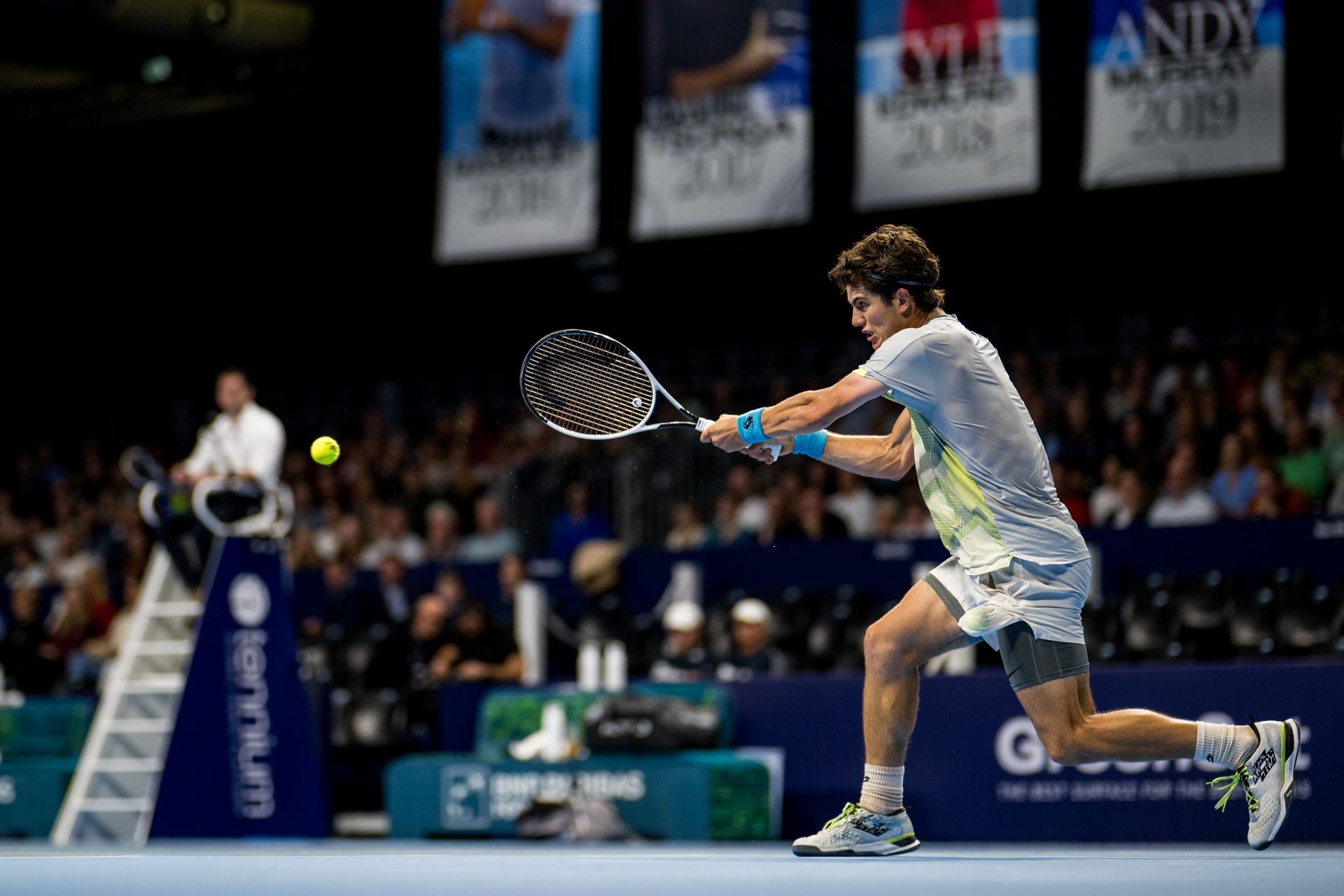 Belgian Gilles-Arnaud Bailly pictured in action during the European Open ATP tennis tournament in Brussels, on Wednesday 15 October 2025. This year's edition of the tournament is taking place from 12 to 19 October 2025. BELGA PHOTO JASPER JACOBS