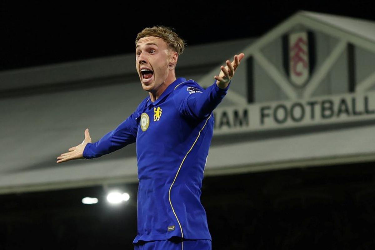 Chelsea's English midfielder #10 Cole Palmer appeals for a corner during the English Premier League football match between Fulham and Chelsea at Craven Cottage in London on August 24, 2026. Adrian DENNIS / AFP