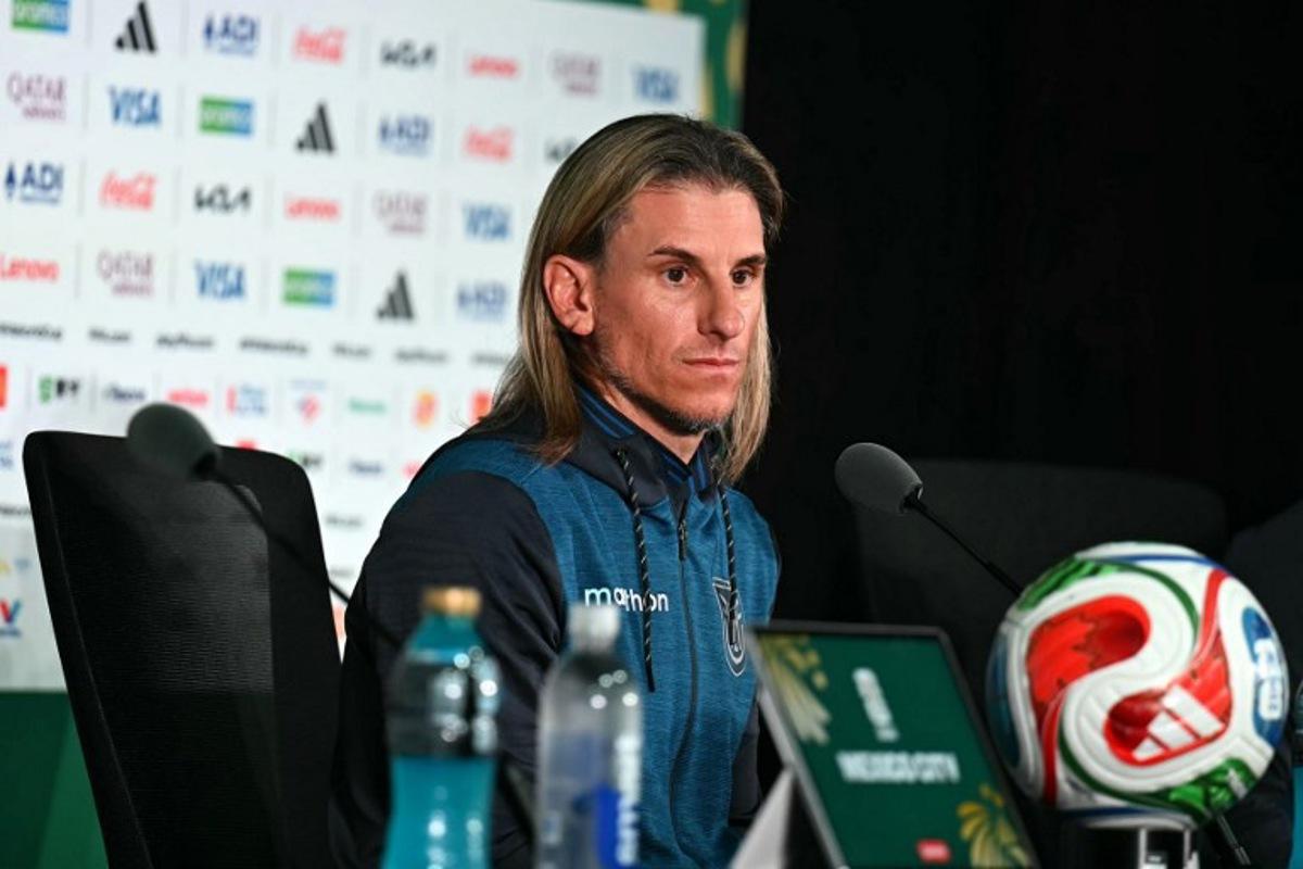 Ecuador's Argentine head coach Sebastian Beccacece gives an MD-1 press conference at the Mexico City Stadium in Mexico City on June 29, 2026, on the eve of the 2026 World Cup round of 32 football match between Mexico and Ecuador. YURI CORTEZ / AFP
