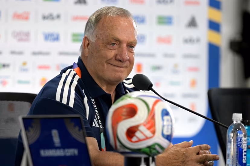 Curacao's Dutch head coach Dick Advocaat gives an MD-1 press conference at the Kansas City Stadium in Kansas City on June 19, 2026, on the eve of the 2026 World Cup Group E football match between Ecuador and Curacao. JUAN MABROMATA / AFP