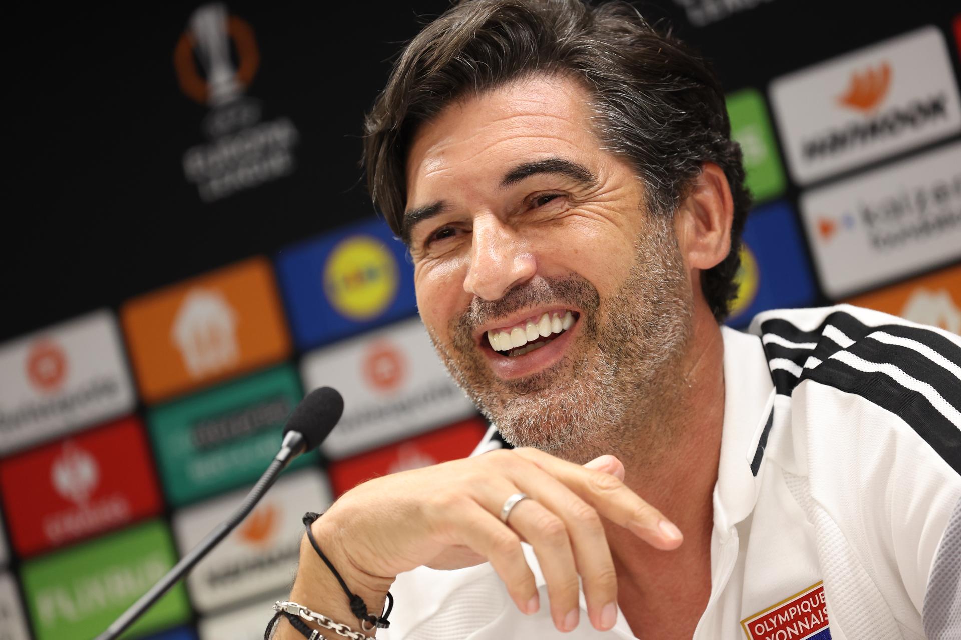 Lyon's head coach Paulo Fonseca pictured at a press conference of French club Olympique Lyonnais (OL) ahead of the game against Belgian soccer team RSC Anderlecht , Tuesday 15 September 2026 in Brussels, for the first day (out of 8) of the league phase of the UEFA Europa League phase. BELGA PHOTO VIRGINIE LEFOUR