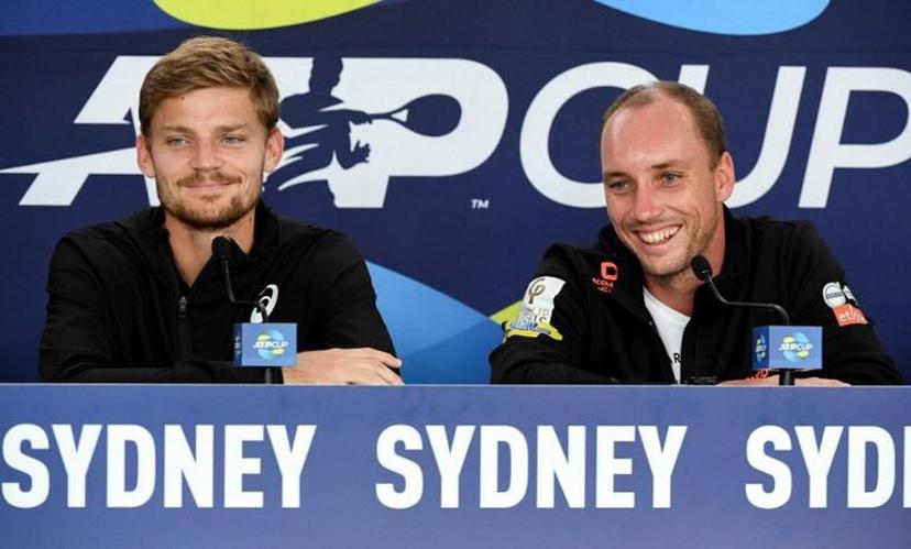 Belgium's David Goffin (L) and Steve Darcis attend a press conference in Sydney on January 2, 2020, ahead of the ATP Cup tennis tournament. William WEST / AFP --IMAGE RESTRICTED TO EDITORIAL USE - NO COMMERCIAL USE--