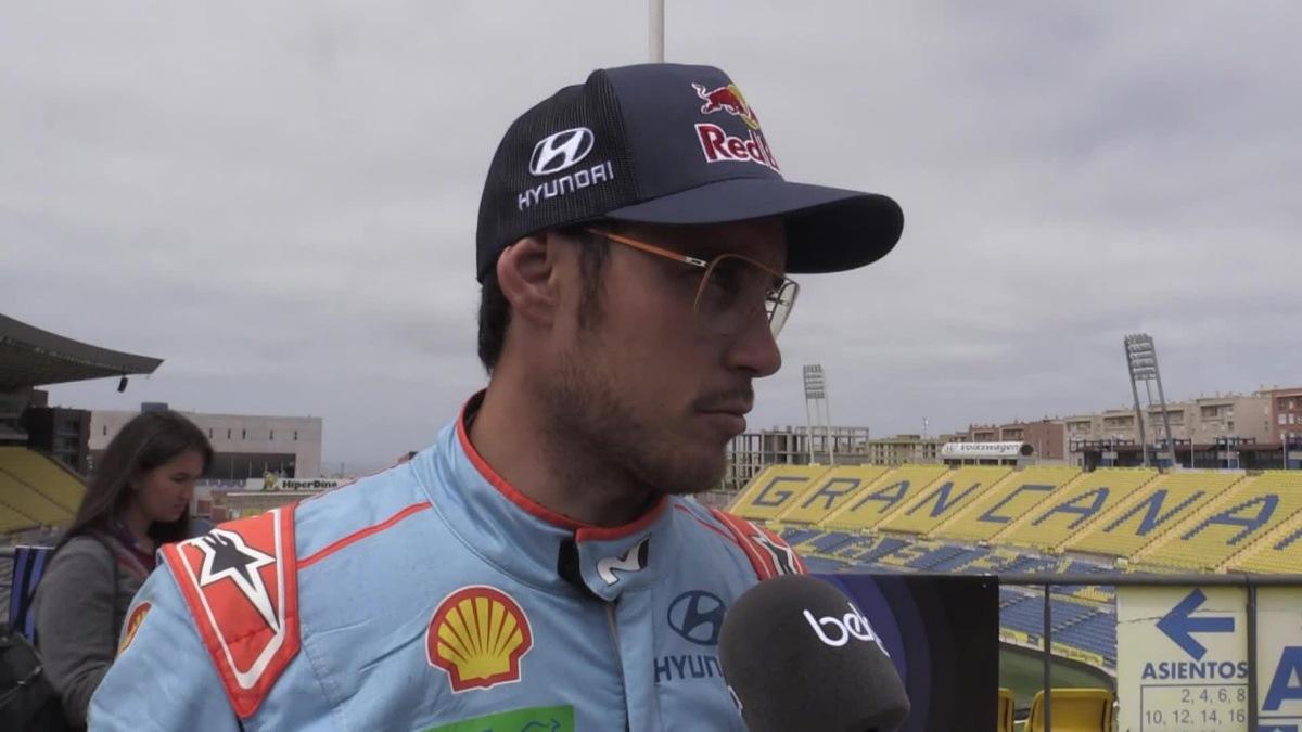 Video showing 00:00:00:00 - 00:01:21:07. Interview in French with Thierry Neuville during the third day of the World Rally Championship (WRC) Rally Islas Canarias, held on the island of Gran Canaria in Spain's Canary Islands, Sunday 27 April 2025. BELGA VIDEO ERIC DUPAIN