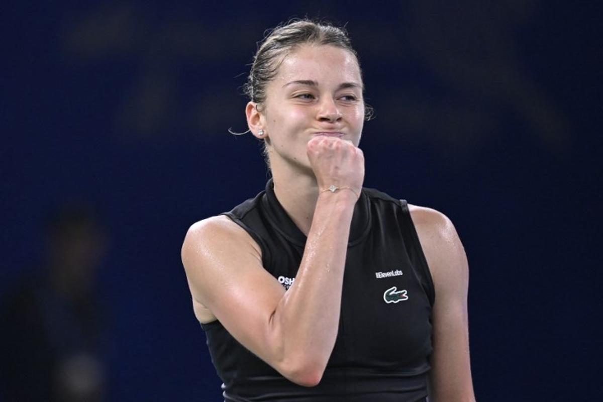 Poland's Maja Chwalinska reacts after a point against Greece's Maria Sakkari during their women's singles quarter-final match at the Wuhan Open tennis tournament in Wuhan, China's Hubei province on October 16, 2026. WANG Zhao / AFP