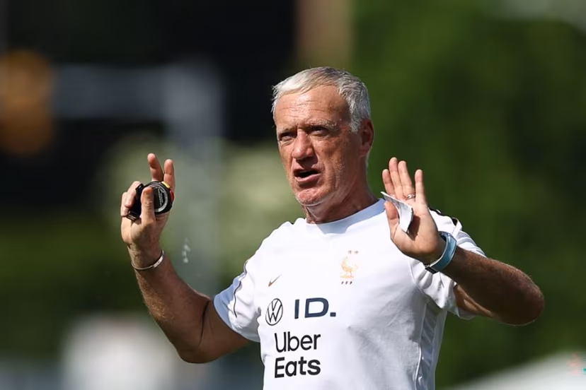 France's head coach Didier Deschamps gestures as he leads a training session at Bentley University, the team's base camp, during the 2026 World Cup football tournament in Waltham, near Boston, on June 12, 2026. FRANCK FIFE / AFP