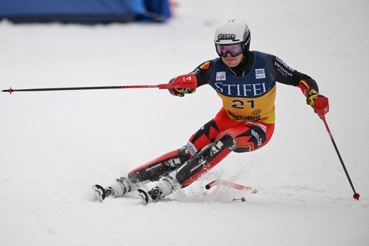 Belgium's Armand Marchant competes in the men's Slalom event during the 2025 FIS Alpine World Cup Finals at Sun Valley Resort in Sun Valley, Idaho, on March 27, 2025. Patrick T. Fallon / AFP