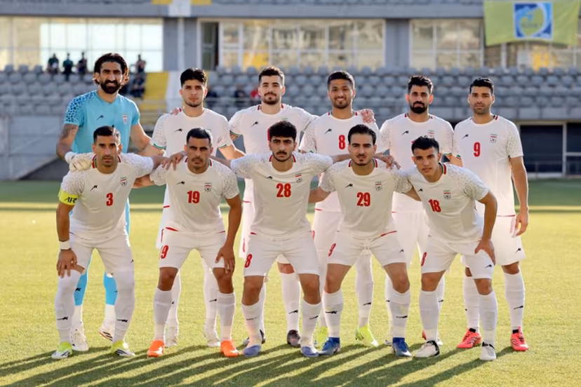 Iran's players pose for a team picture before the start of an international friendly football match between Iran and Gambia, in Antalya, southern Turkey, on May 29, 2026, as part of the team's preparation for the upcoming football World Cup. Oner SAN / AFP