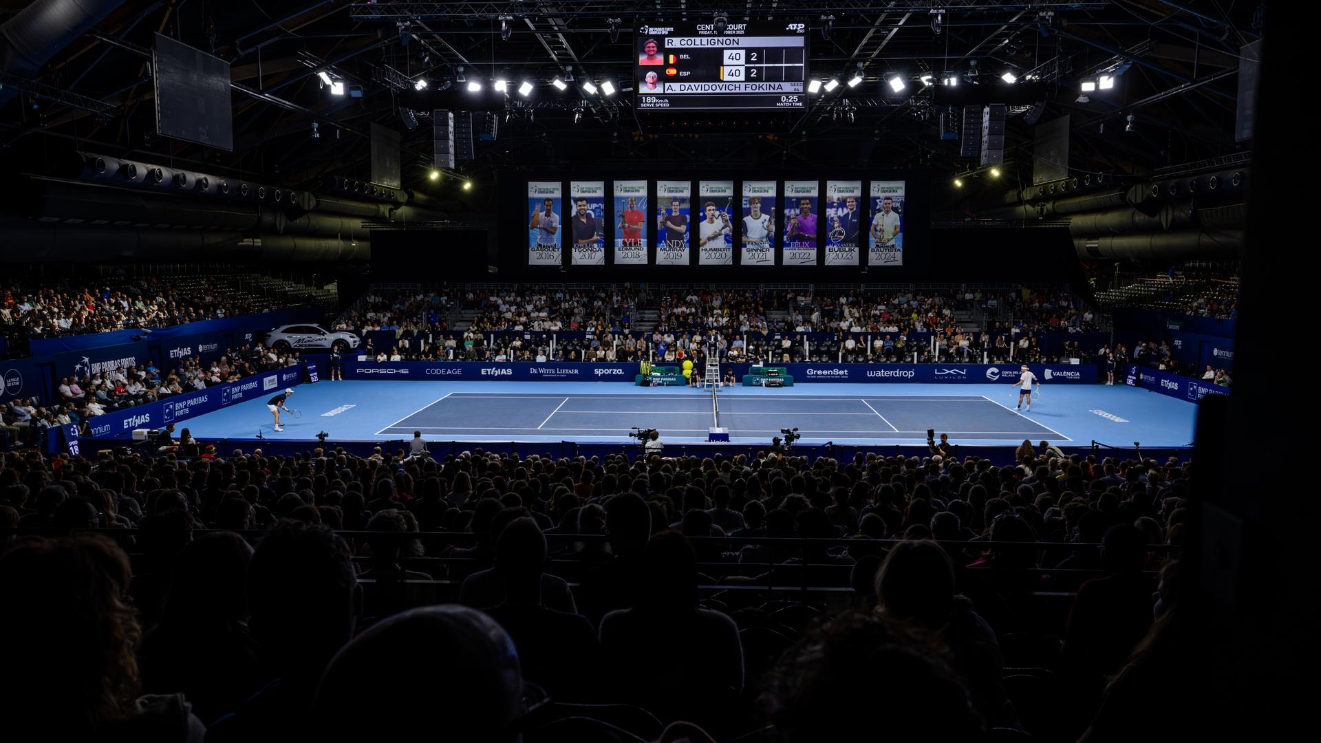 Belgian Raphael Collignon Spanish Alejandro Davidovich Fokina pictured during the European Open ATP tennis tournament in Brussels, on Friday 17 October 2025. This year's edition of the tournament is taking place from 12 to 19 October 2025. BELGA PHOTO DAVID PINTENS