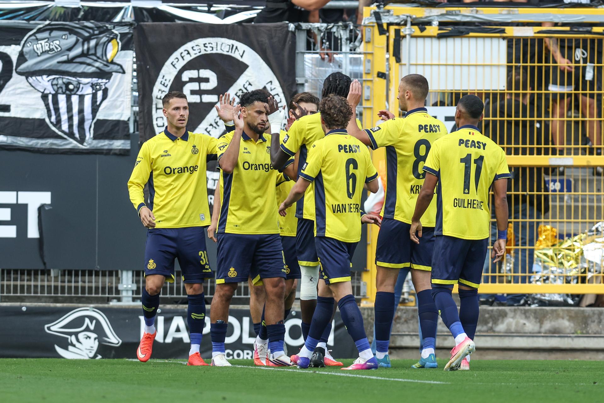 Union's Adem Zorgane celebrates after scoring during a soccer match between Sporting Charleroi and Royale Union Saint-Gilloise, Saturday 5 September 2026 in Charleroi, on day 5 of the 2026-2027 'Jupiler Pro League' first division of the Belgian championship. BELGA PHOTO BRUNO FAHY