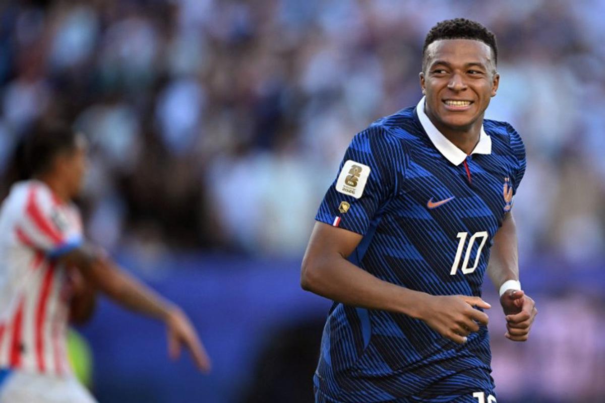 France's forward #10 Kylian Mbappe reacts to a missed chance during the 2026 World Cup round of 16 football match between Paraguay and France at the Philadelphia Stadium in Philadelphia on July 4, 2026. MAURO PIMENTEL / AFP
