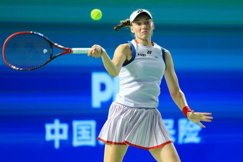 Kazakhstan's Elena Rybakina hits a return to Russia's Diana Shnaider during their women's singles semifinal match at the Ningbo Open tennis tournament in Ningbo, China's eastern Zhejiang province on October 24, 2026. CN-STR / AFP