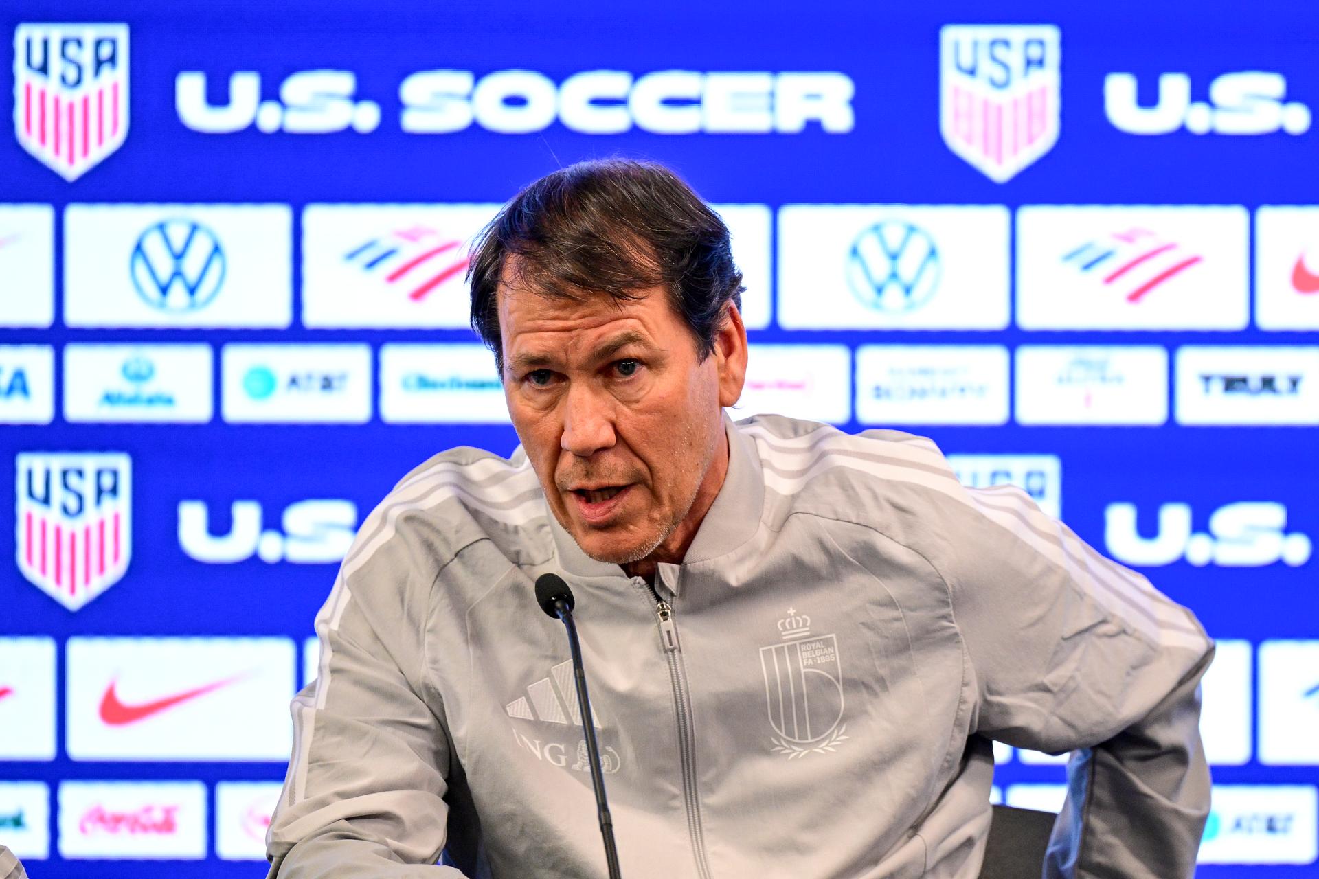 Belgium's head coach Rudi Garcia pictured at a press conference of Belgian national soccer team Red Devils in Atlanta, United States, on Friday 27 March 2026. The team is preparing for tomorrow's friendly match against the United States, in preparation for the 2026 World Cup. BELGA PHOTO DIRK WAEM