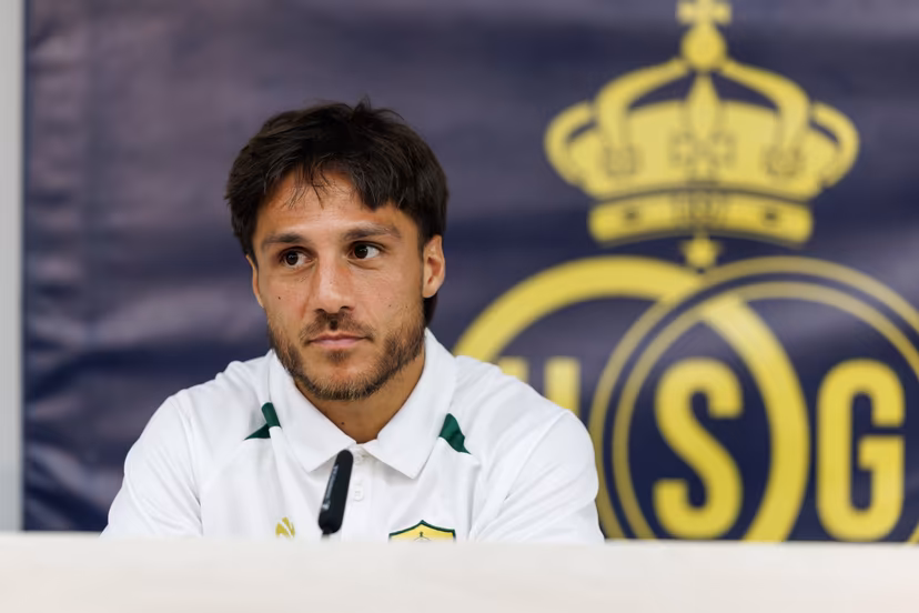 Union's Kevin Mac Allister pictured during a press conference of Belgian Royale Union Saint-Gilloise, Monday 03 August 2026 in Oostende, in preparations of the first leg of the third qualifying round for the UEFA Champions League against Norwegian Bodo Glimt. BELGA PHOTO KURT DESPLENTER