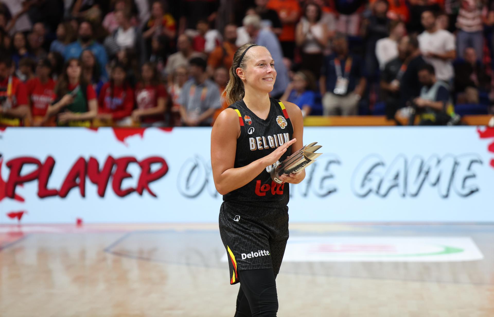 Belgium's Julie Allemand pictured after a game between Belgian national basketball team Belgian Cats and Puerto Rico, game 2 of the group phase at the FIBA Women's Basketball World Cup, on Sunday 6 September 2026, in Berlin, Germany. The FIBA Women's Basketball World Cup takes place in Berlin from 4 to 23 September 2026. BELGA PHOTO VIRGINIE LEFOUR