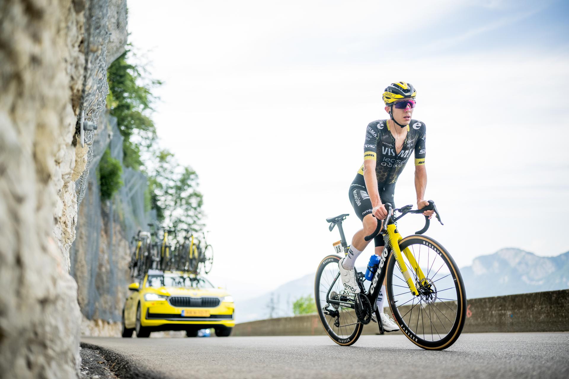 Italian Davide Piganzoli of Team Visma-Lease a Bike pictured in action during stage 15 of the 2026 Tour de France cycling race, a stage of 184km from Champagnole to Plateau de Solaison, on Sunday 19 July 2026. The 113th edition of the Tour de France starts on Saturday 4 July in Barcelona, Spain, and will finish in Paris, France on the 26th of July. BELGA PHOTO JASPER JACOBS