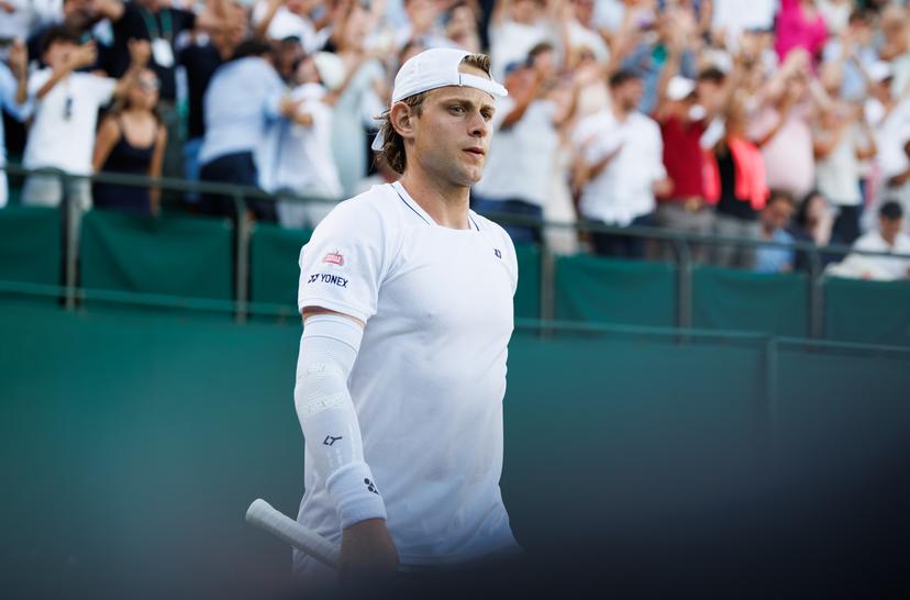 Belgian Zizou Bergs pictured reacts after losing a tennis match between Belgian Bergs and British Fery, in the third round of the Men's singles at the Wimbledon grand slam tennis tournament in London, Britain, Saturday 04 July 2026. BELGA PHOTO BENOIT DOPPAGNE