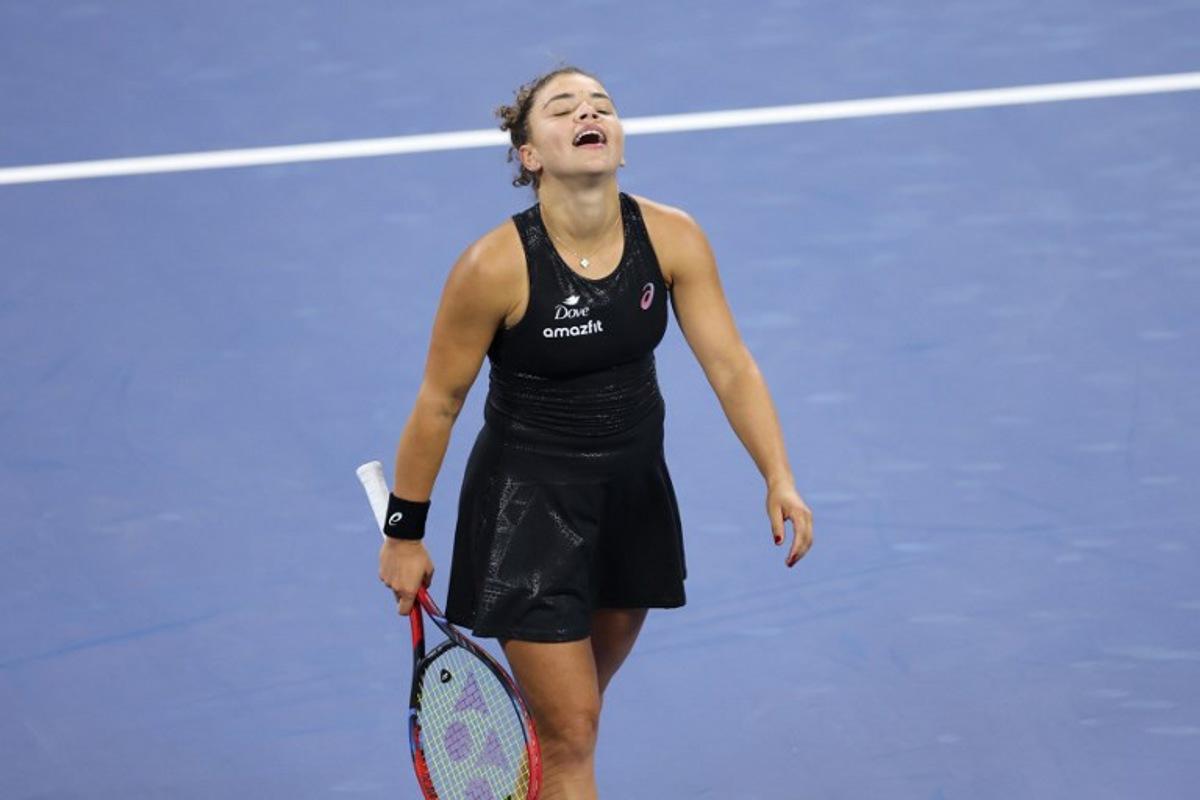 Italy's Jasmine Paolini celebrates after winning her women's singles first round tennis match against Australia's Destanee Aiava on day one of the US Open tennis tournament at the USTA Billie Jean King National Tennis Center in New York City, on August 24, 2025. CHARLY TRIBALLEAU / AFP