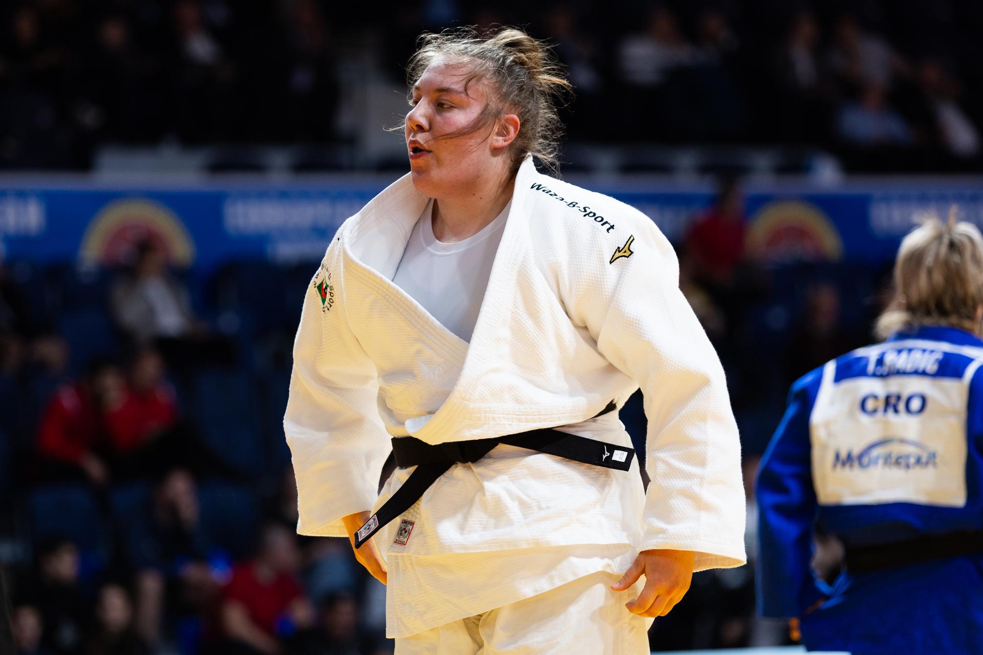 Belgian Gabrielle Bouvier pictured during a fight in the Women +78kg, at the European Judo Championships in Podgorica, Montenegro, on Saturday 26 April 2025. The tournament is taking place from 23 tot 27 April 2025. BELGA PHOTO NIKOLA KRISTC