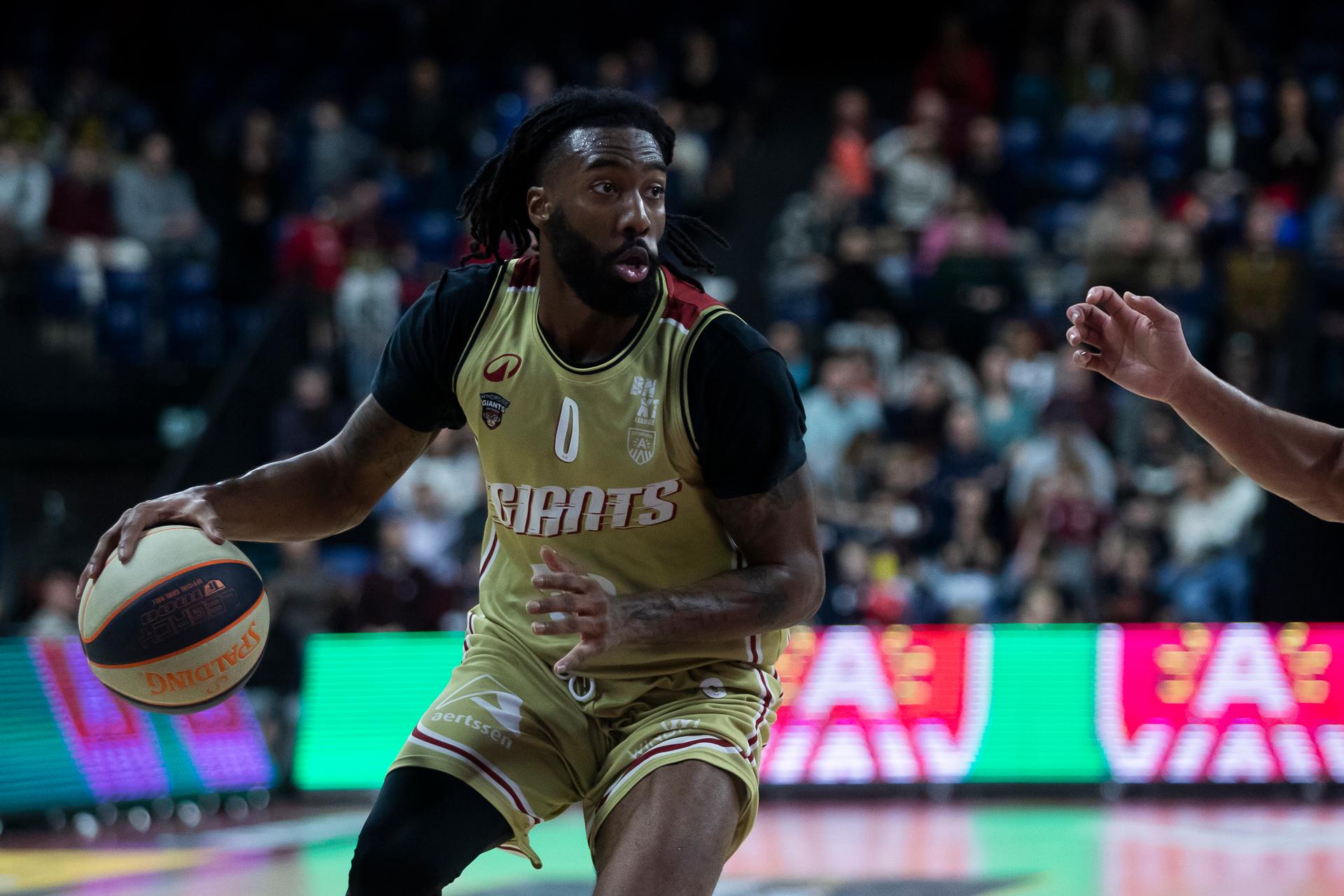 Antwerp's Symir Torrence pictured in action during a basketball match between Antwerp Giants and Kangoeroes Mechelen, Sunday 16 March 2025 in Antwerp, on day26 of the 'BNXT League' first division basket championship. BELGA PHOTO KRISTOF VAN ACCOM