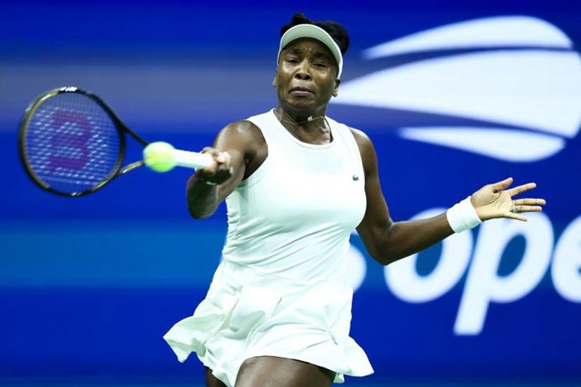 USA's Venus Williams hits a forehand against USA's Sofia Kenin during the women's singles first round tennis match on day one of the US Open tennis tournament at the USTA Billie Jean King National Tennis Center in New York City on August 30, 2026. CHARLY TRIBALLEAU / AFP
