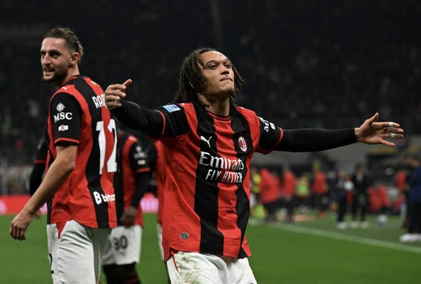 AC Milan's Belgian midfielder #22 Diego Moreira celebrates after scoring a goal during the Italian Serie A football match between AC Milan and Inter Milan at the San Siro (Giuseppe Meazza) stadium in Milan, on October 31, 2026. Stefano Rellandini / AFP