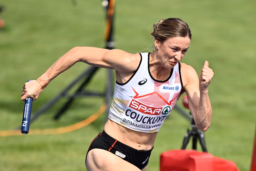 Belgian Paulien Couckuyt pictured in action during the women's 4x400m relay on the fifth day of the European Athletics Championships (August 10-18) in Birmingham, United Kingdom, on Friday 14 August 2026. BELGA PHOTO ERIC LALMAND