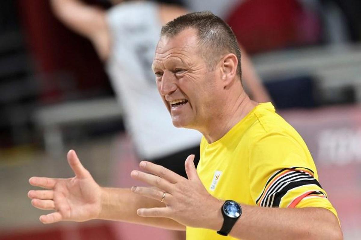 Belgium's basketball team head coach Philip Mestdagh attends a training session with his team during the Tokyo 2020 Olympic Games at the Saitama Super Arena in Saitama on July 24, 2021. ARIS MESSINIS / AFP