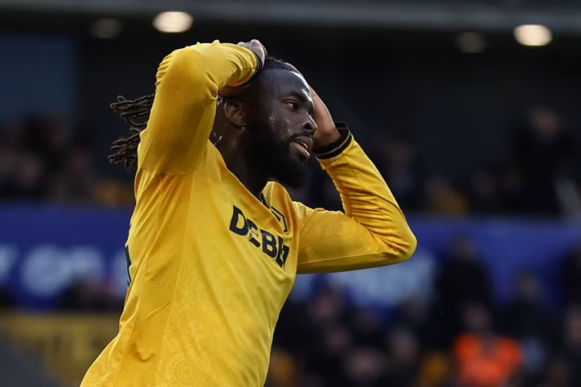 Wolverhampton Wanderers' Nigerian striker #14 Tolu Arokodare reacts to a missed chance during the English Premier League football match between Wolverhampton Wanderers and Bournemouth at the Molineux stadium in Wolverhampton, central England on January 31, 2026. Darren Staples / AFP