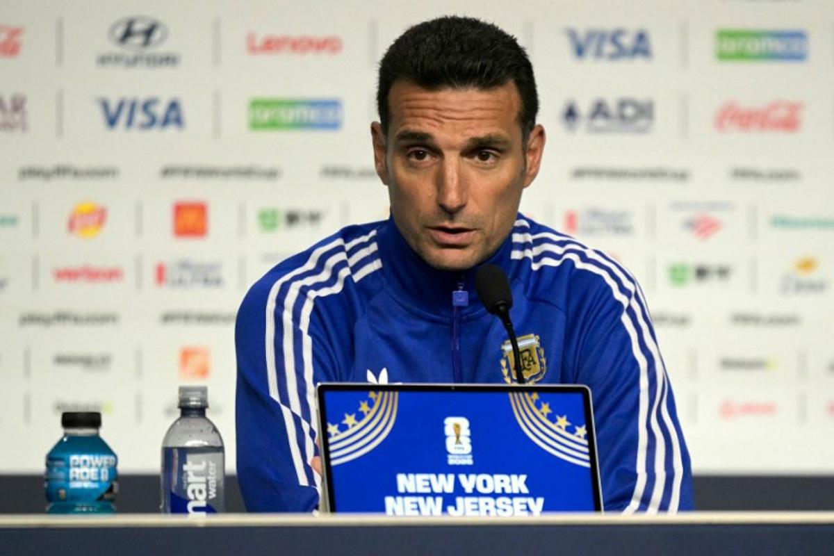 Argentina's head coach Lionel Scaloni gives a press conference at the Javits Center in New York on July 17, 2026, two days ahead of the 2026 World Cup football tournament final match between Spain and Argentina. JUAN MABROMATA / AFP