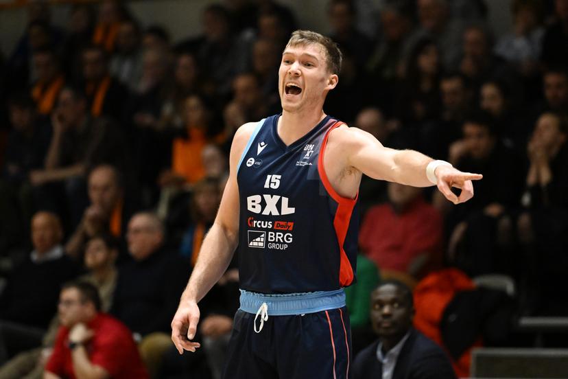 Brussels' Tucker Richardson pictured during a basketball match between Leuven Bears and Brussels Basketball, Saturday 01 February 2025 in Leuven, on day 21 of the 'BNXT League' Belgian/ Dutch first division basket championship. BELGA PHOTO MAARTEN STRAETEMANS